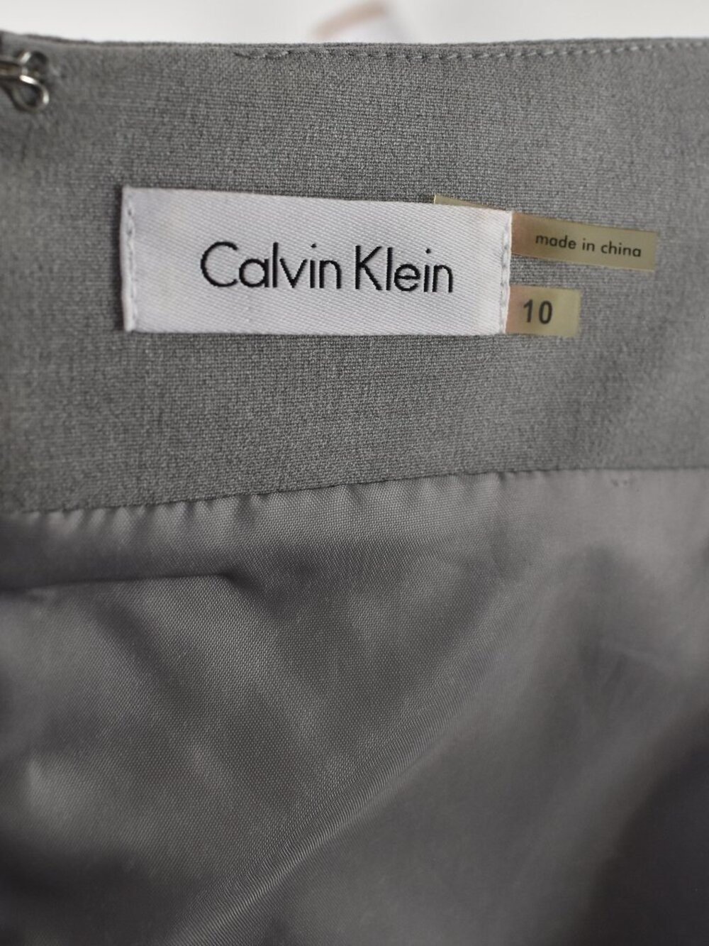 Calvin Klein Fitted Pleated Sheath Dress Gray - 10 - Picture 9 of 9